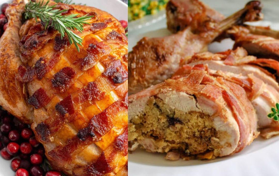 Esse CHESTER DE NATAL SUCULENTO COM FAROFA E BACON é meu jeito favorito de surpreender na ceia