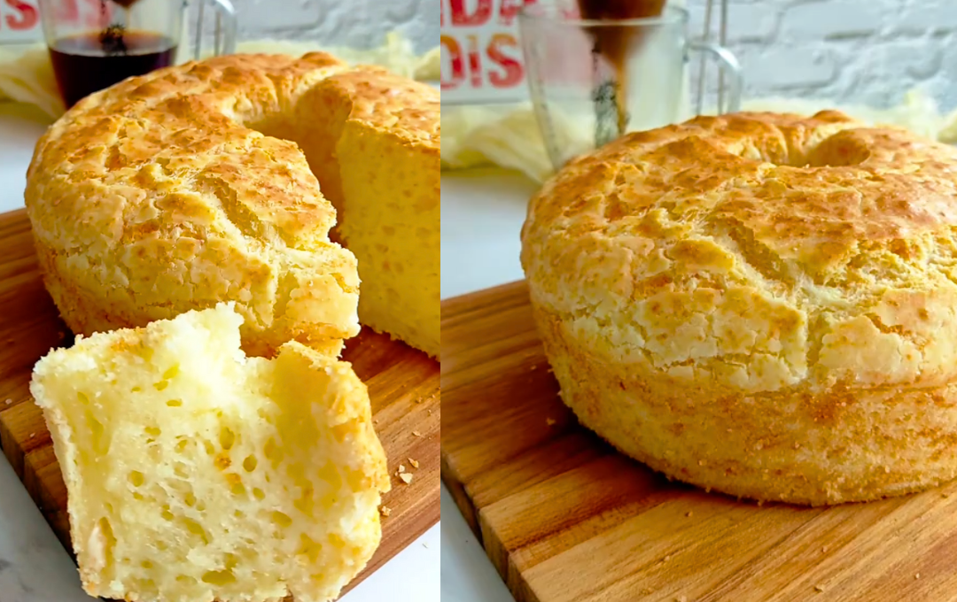 Fiz esse BOLO DE PÃO DE QUEIJO na mão e ele ficou com aquela casquinha crocante que a gente só encontra em Minas