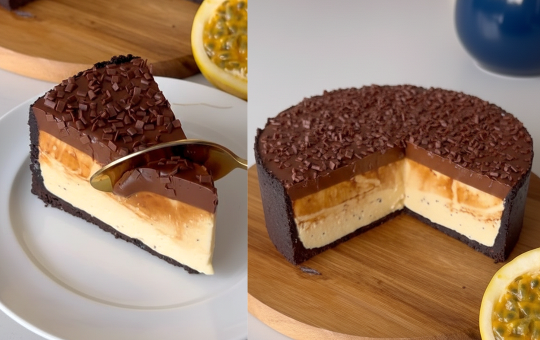 Me surpreendi com a intensidade dessa TORTA DE MARACUJÁ COM CHOCOLATE e o contraste de texturas ficou simplesmente espetacular