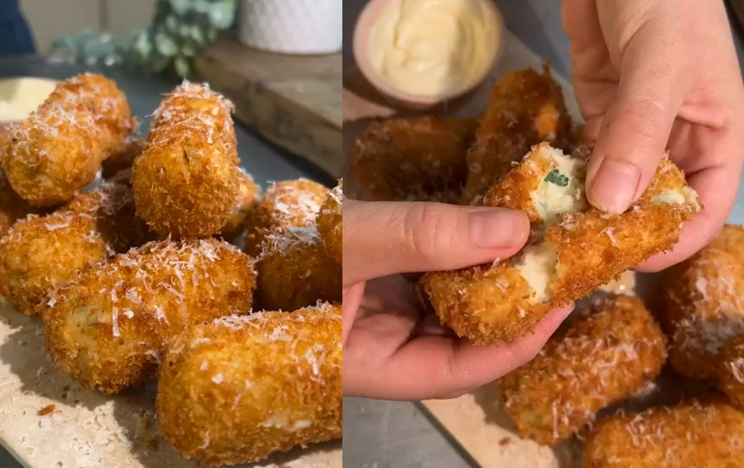 Preparei esse CROQUETE DE BATATA COM QUEIJO para o lanche e ele sumiu da travessa antes mesmo de eu terminar de fritar