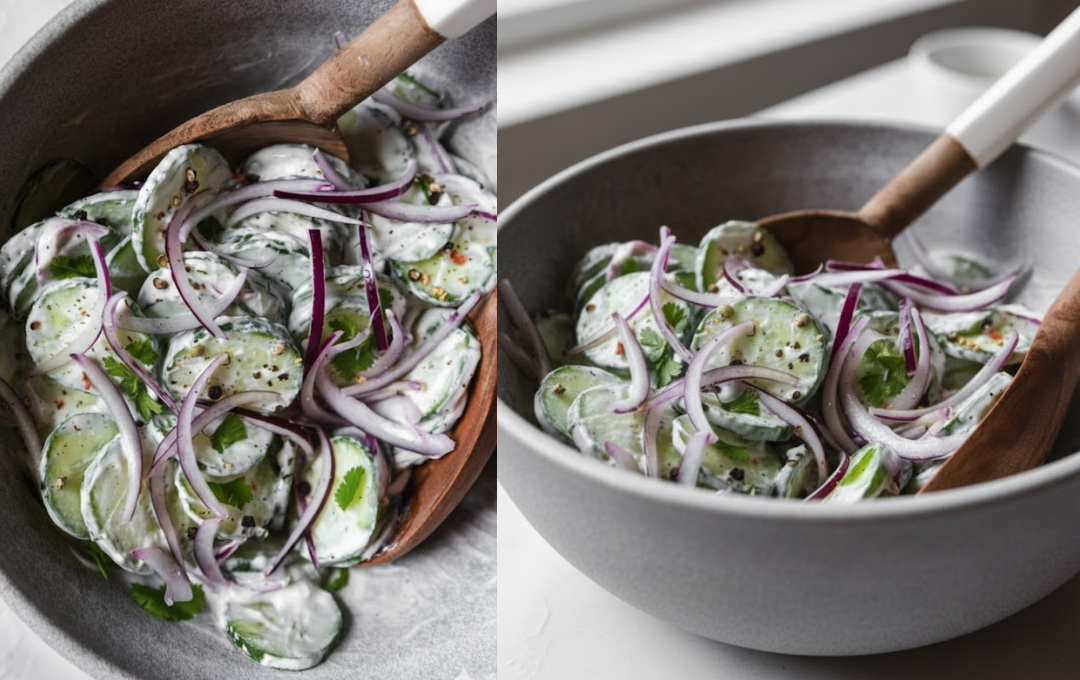 Essa SALADA DE PEPINO COM IOGURTE é simples, mas muda completamente o clima do prato