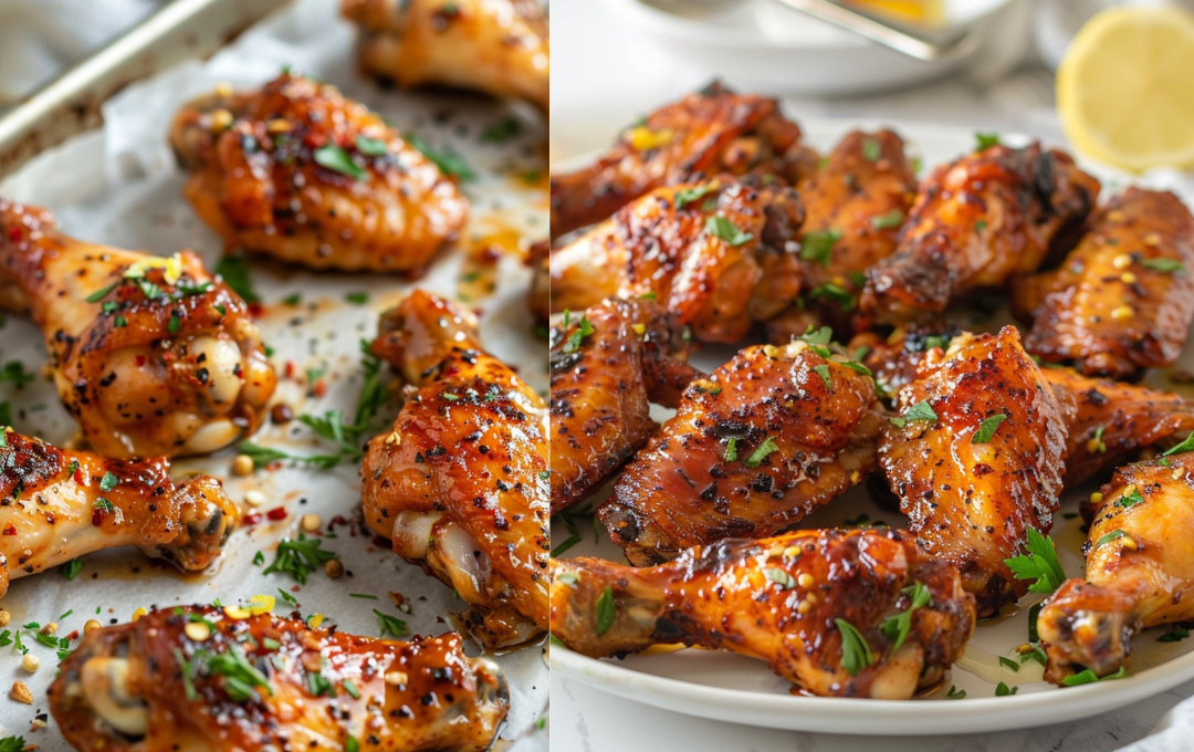 Essas ASINHAS DE FRANGO COM MEL E LIMÃO ficaram douradas por fora e suculentas por dentro