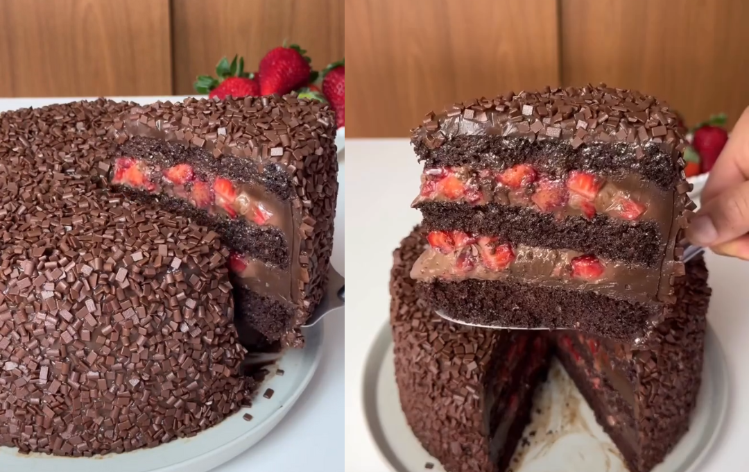 Esse BOLO DE BRIGADEIRO COM MORANGO é aquele que faço quando quero agradar todo mundo