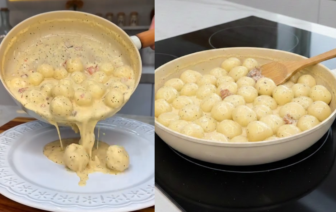 Esse NHOQUE AO CREME DE QUEIJOS E BACON transformou um jantar comum em noite especial