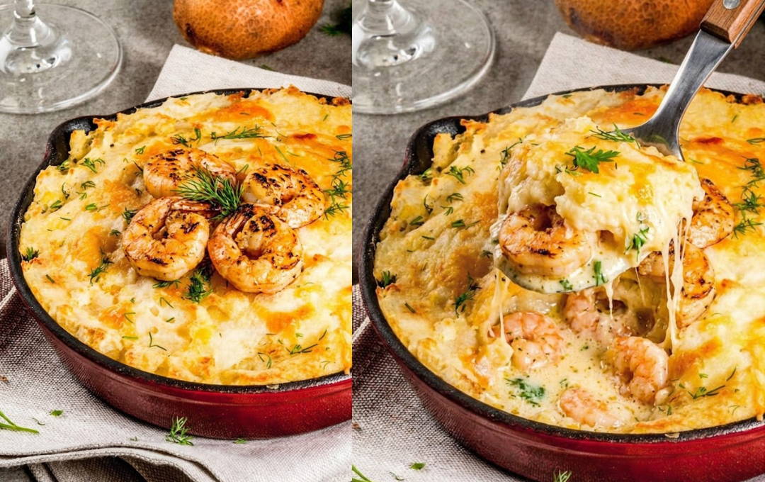 Esse ESCONDIDINHO DE CAMARÃO tem um purê de mandioca tão cremoso e um tempero tão redondo que até quem diz que não gosta de camarão repete o prato